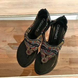 Multi-colored Beaded Wedge Thong Sandal